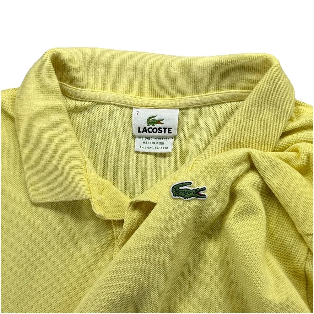 LACOSTE Polo Shirt Mens Size‎ 7 Yellow Short Sleeve Cotton Classic Fit Croc Logo